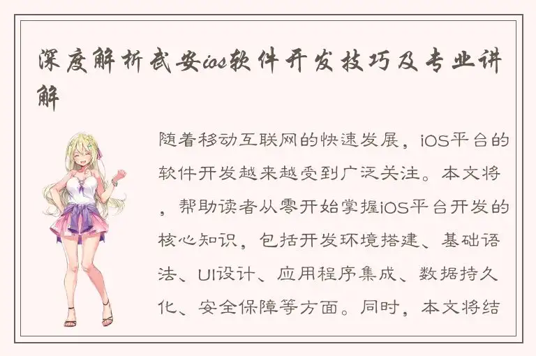 深度解析武安ios软件开发技巧及专业讲解