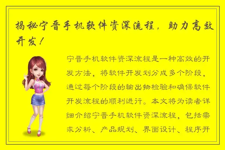 揭秘宁晋手机软件资深流程，助力高效开发！