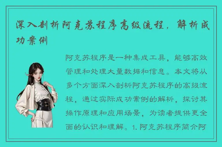 深入剖析阿克苏程序高级流程，解析成功案例