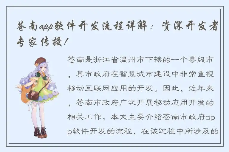 苍南app软件开发流程详解：资深开发者专家传授！