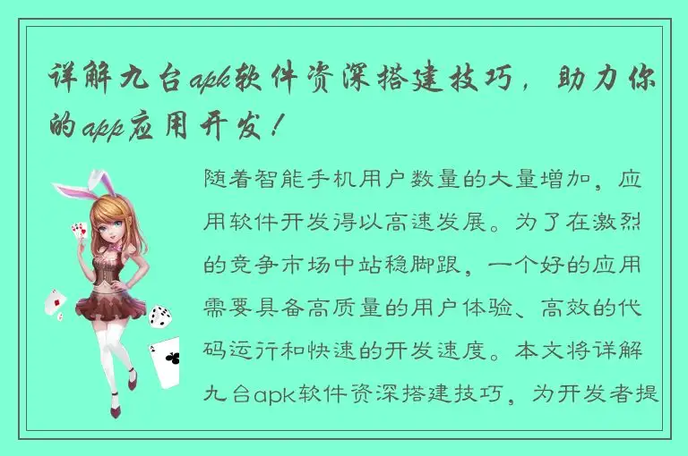 详解九台apk软件资深搭建技巧，助力你的app应用开发！