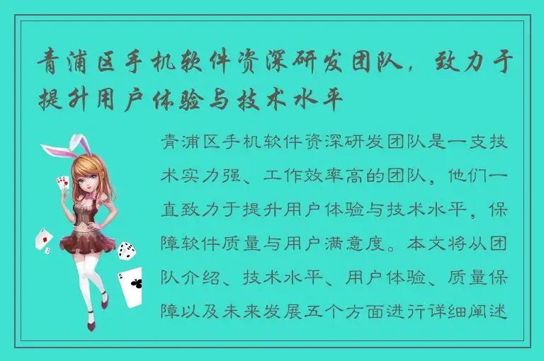 青浦区手机软件资深研发团队，致力于提升用户体验与技术水平