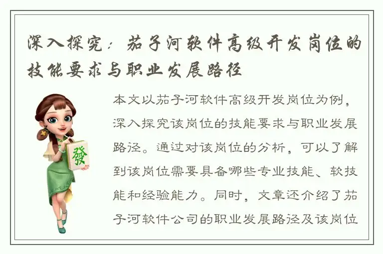 深入探究：茄子河软件高级开发岗位的技能要求与职业发展路径