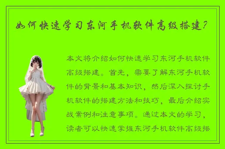 如何快速学习东河手机软件高级搭建？