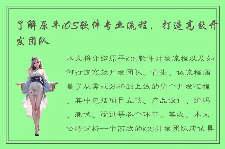了解原平iOS软件专业流程，打造高效开发团队