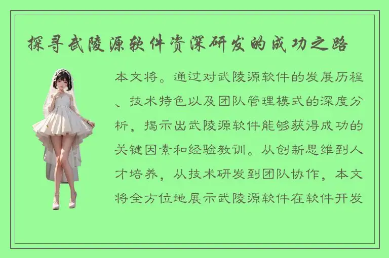 探寻武陵源软件资深研发的成功之路