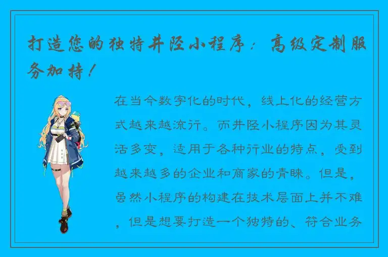 打造您的独特井陉小程序：高级定制服务加持！