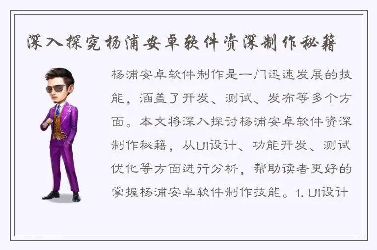 深入探究杨浦安卓软件资深制作秘籍