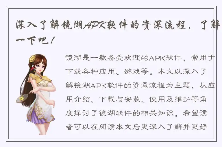 深入了解镜湖APK软件的资深流程，了解一下吧！