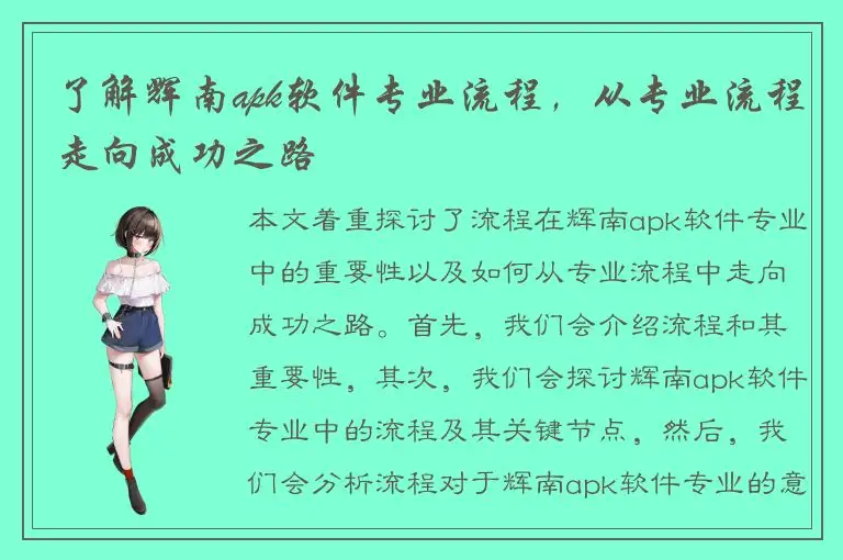了解辉南apk软件专业流程，从专业流程走向成功之路
