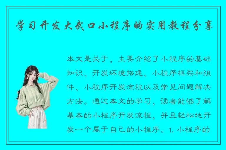 学习开发大武口小程序的实用教程分享