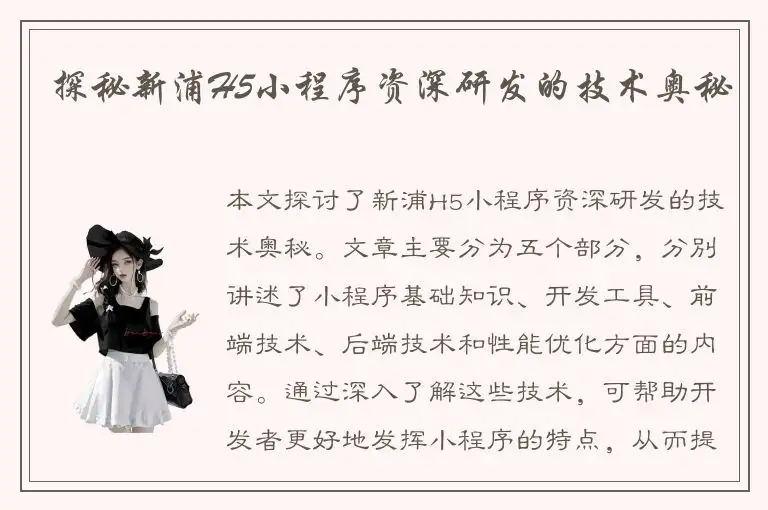 探秘新浦H5小程序资深研发的技术奥秘