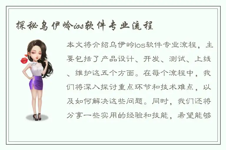 探秘乌伊岭ios软件专业流程