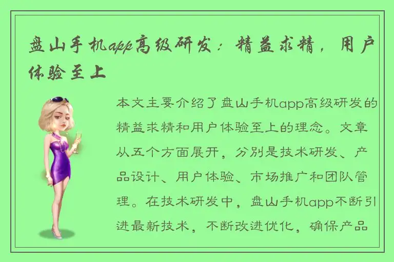 盘山手机app高级研发：精益求精，用户体验至上