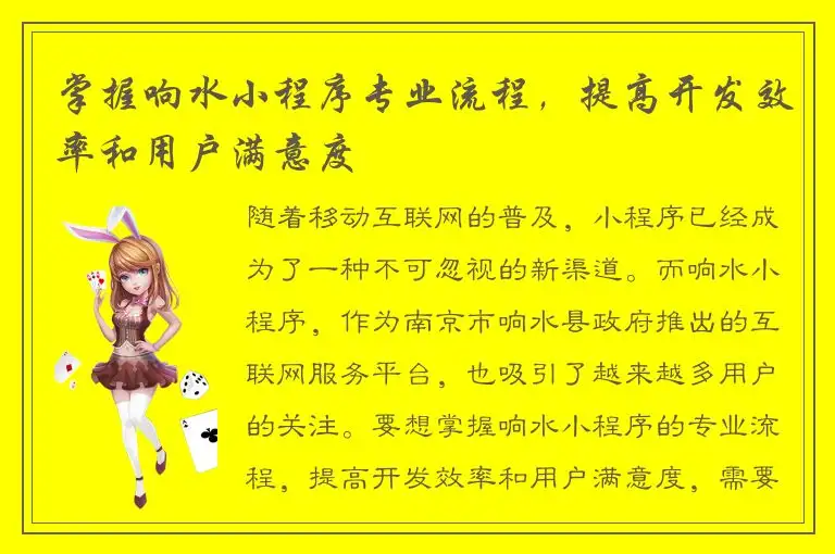掌握响水小程序专业流程，提高开发效率和用户满意度