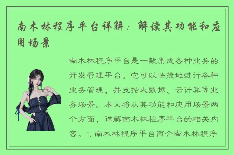 南木林程序平台详解：解读其功能和应用场景