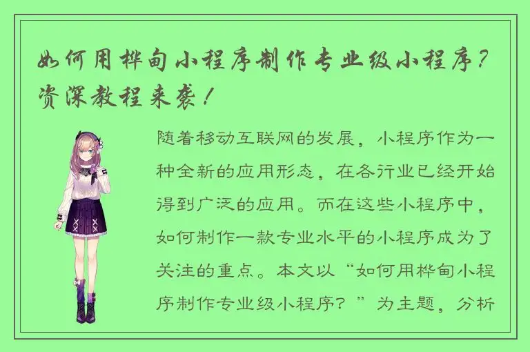 如何用桦甸小程序制作专业级小程序？资深教程来袭！