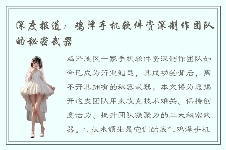 深度报道：鸡泽手机软件资深制作团队的秘密武器