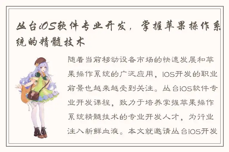 丛台iOS软件专业开发，掌握苹果操作系统的精髓技术