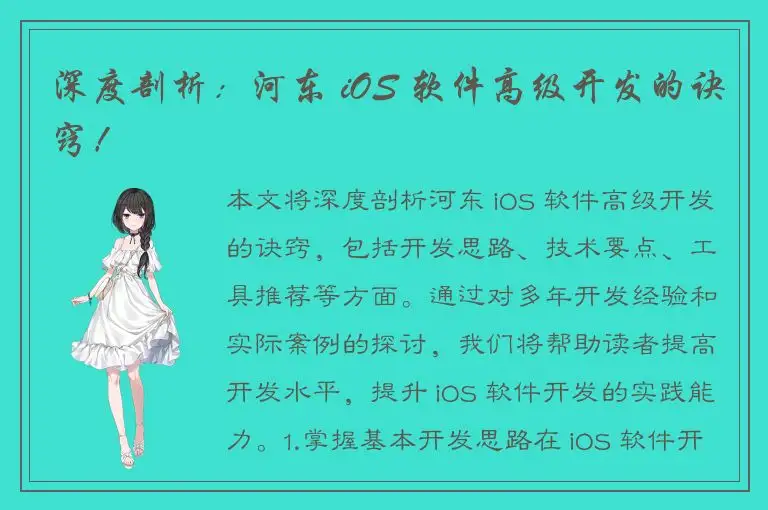 深度剖析：河东 iOS 软件高级开发的诀窍！