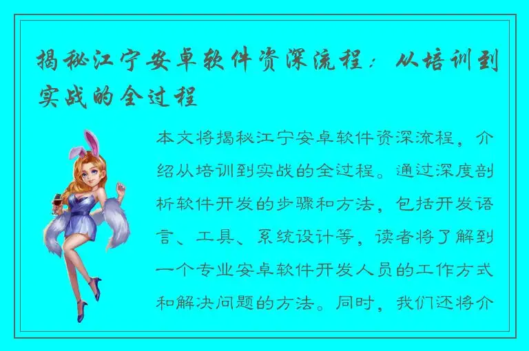 揭秘江宁安卓软件资深流程：从培训到实战的全过程