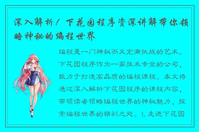 深入解析！下花园程序资深讲解带你领略神秘的编程世界