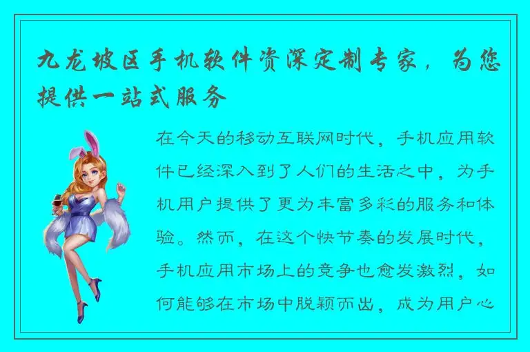 九龙坡区手机软件资深定制专家，为您提供一站式服务