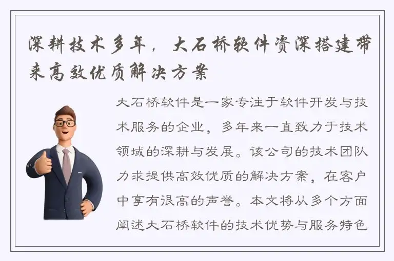 深耕技术多年，大石桥软件资深搭建带来高效优质解决方案