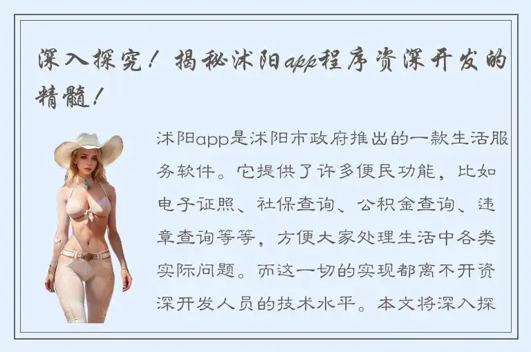 深入探究！揭秘沭阳app程序资深开发的精髓！