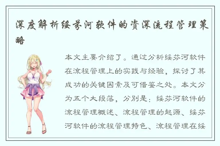 深度解析绥芬河软件的资深流程管理策略