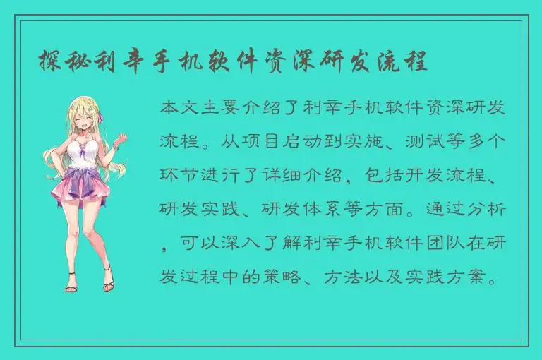 探秘利辛手机软件资深研发流程