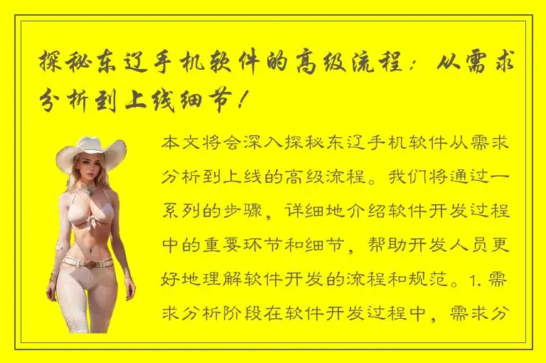 探秘东辽手机软件的高级流程：从需求分析到上线细节！