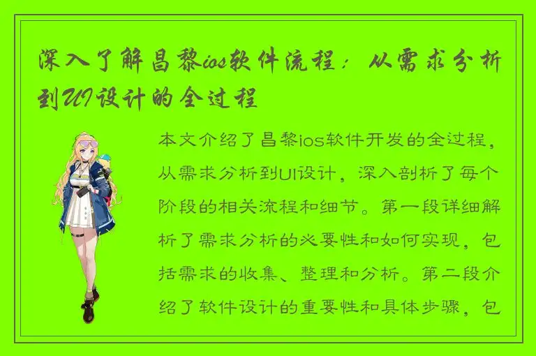 深入了解昌黎ios软件流程：从需求分析到UI设计的全过程