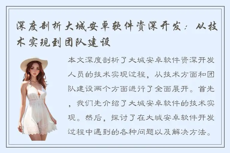 深度剖析大城安卓软件资深开发：从技术实现到团队建设