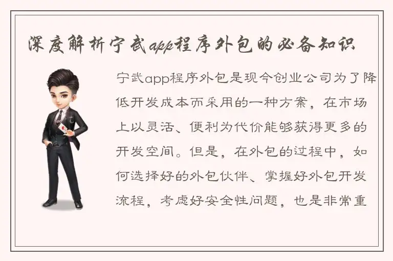 深度解析宁武app程序外包的必备知识