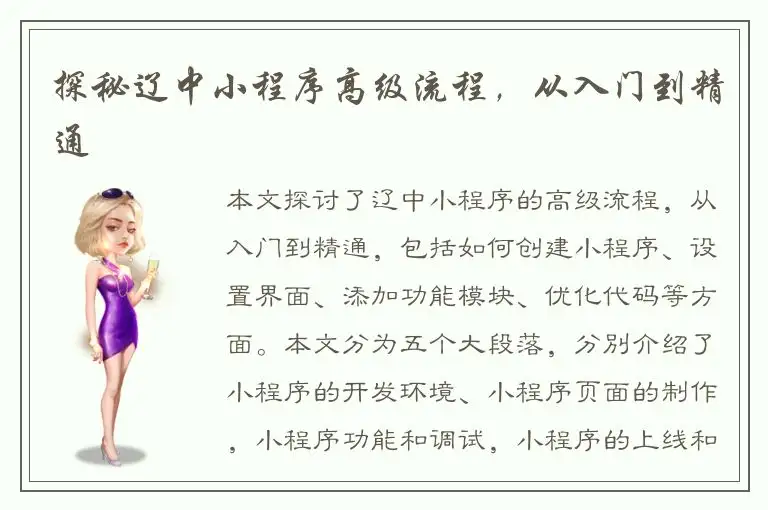 探秘辽中小程序高级流程，从入门到精通