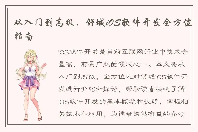 从入门到高级，舒城iOS软件开发全方位指南