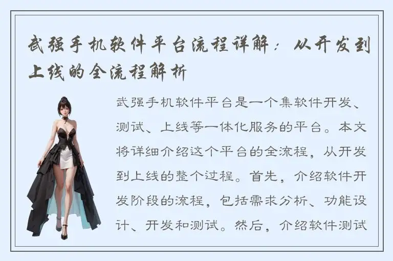 武强手机软件平台流程详解：从开发到上线的全流程解析