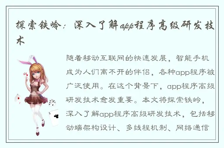 探索铁岭：深入了解app程序高级研发技术