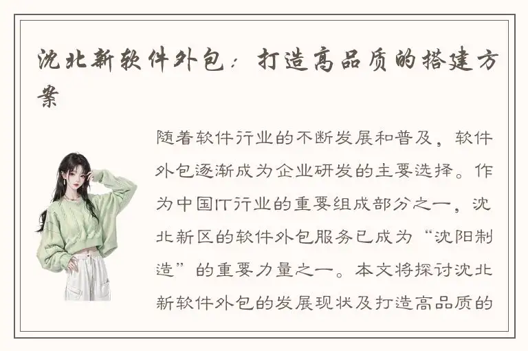 沈北新软件外包：打造高品质的搭建方案