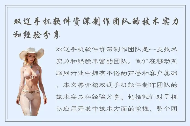双辽手机软件资深制作团队的技术实力和经验分享