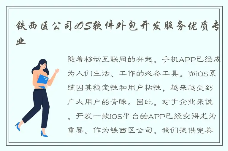铁西区公司iOS软件外包开发服务优质专业