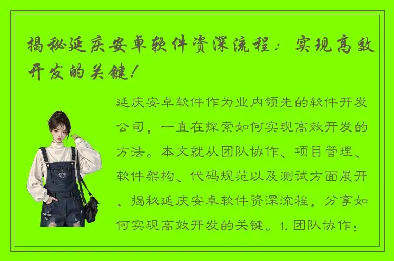 揭秘延庆安卓软件资深流程：实现高效开发的关键！