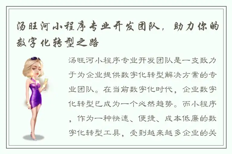 汤旺河小程序专业开发团队，助力你的数字化转型之路