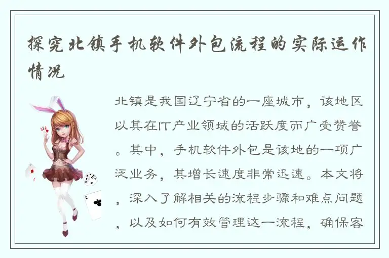 探究北镇手机软件外包流程的实际运作情况