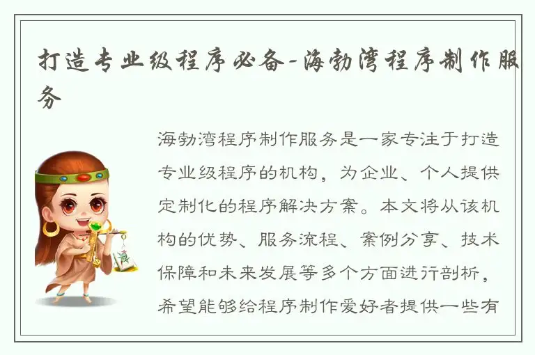 打造专业级程序必备-海勃湾程序制作服务