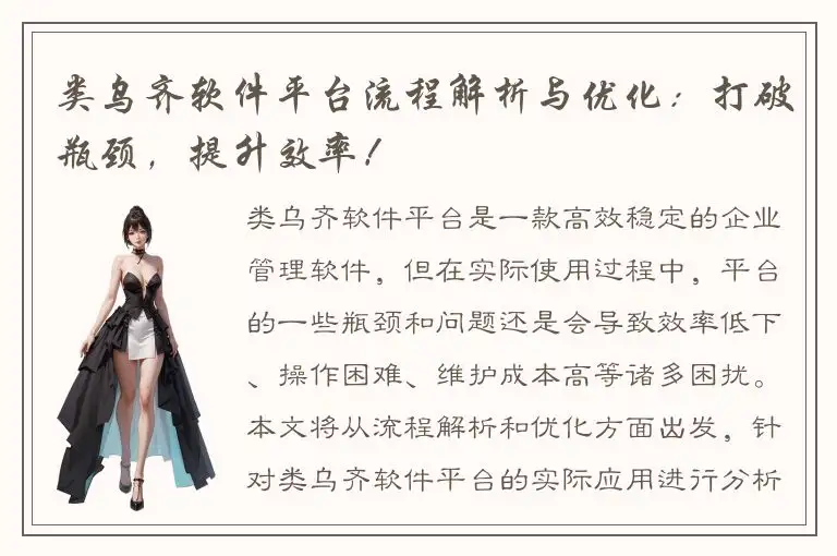 类乌齐软件平台流程解析与优化：打破瓶颈，提升效率！