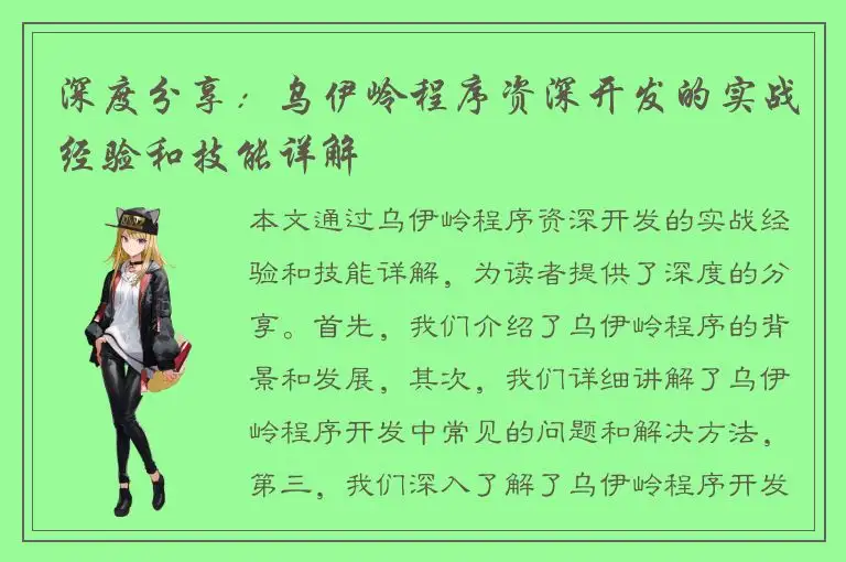 深度分享：乌伊岭程序资深开发的实战经验和技能详解