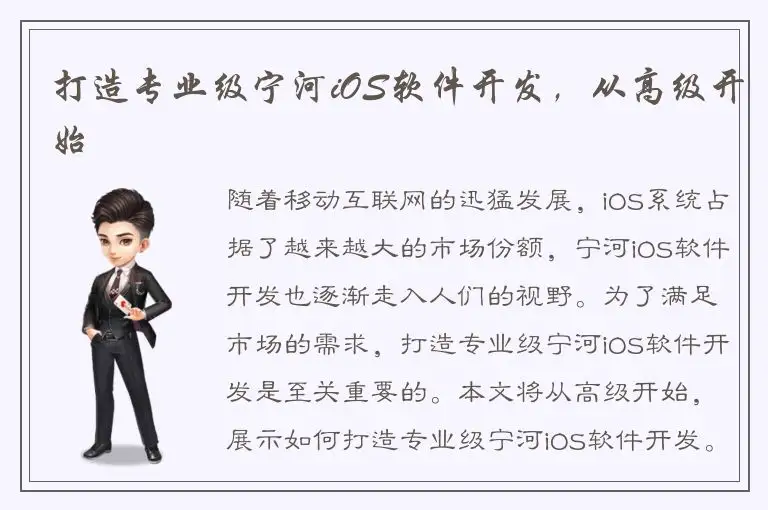 打造专业级宁河iOS软件开发，从高级开始
