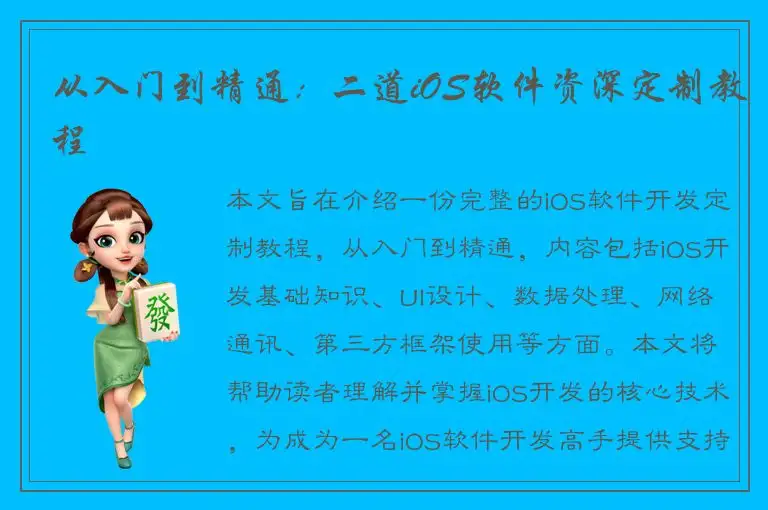 从入门到精通：二道iOS软件资深定制教程